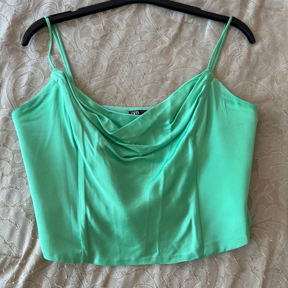 Green silk Zara tank top